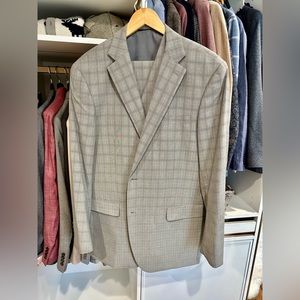 Perry Ellis Portfolio 3 piece suit 44L gray with blue square lines